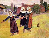 Paul Gauguin Famous Paintings - Breton Girls Dancing